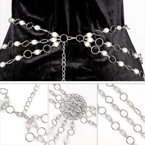 Women\'s Silver Medieval Chain Belt Adjustable Renaissance Witch Costume Accessor main image 6